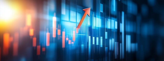 Poster - dynamic financial growth represented by ascending data charts in a vibrant digital landscape