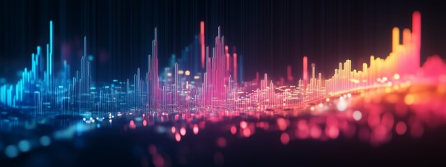 Poster - Vibrant soundwave visualization showcasing colorful peaks and valleys in a digital environment