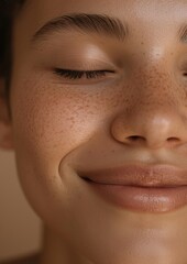 Wall Mural - Woman happy with no makeup skin perfection hairstyle.