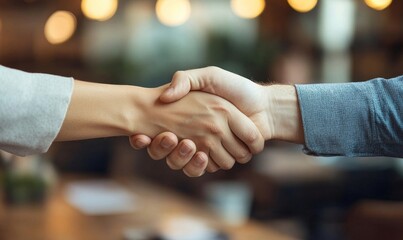 Close-up of business partners handshaking after successful agreement in office, Generative AI