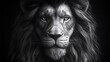 © TranNgoc - A black and white lion’s face composed of geometric shapes, symbolizing strength and leadership, sharp angles and intricate mane details, bold contrasts between light and dark.  --ar 16:9 --no logo