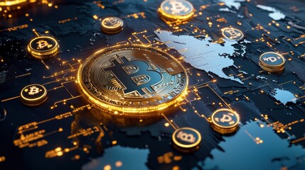 Poster - Bitcoin Cryptocurrency with Digital Network Background