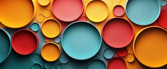 Colorful circular pattern in yellow, red and blue tones.