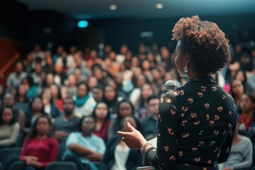 Canvas Print - African american woman audience adult crowd.