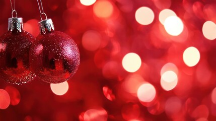 Poster - Festive Red Ornaments with Bokeh Background