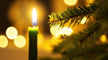 Poster - Green Candle Glowing Amidst Holiday Lights