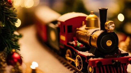 Canvas Print - Festive Train Decoration Amidst Holiday Lights