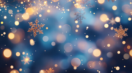 Poster - A beautiful winter scene featuring shimmering snowflakes and soft bokeh lights, creating magical atmosphere perfect for holiday season