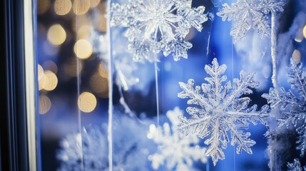 Wall Mural - Delicate Snowflakes Adorned with Soft Bokeh Lights