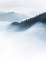 Sticker - Serene Misty Mountains in Soft Blue Tones