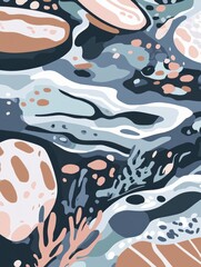 Poster - Abstract Marine Life with Rocks and Seaweed Patterns