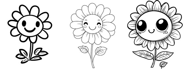 Detailed black outline flower illustration for coloring books for children.