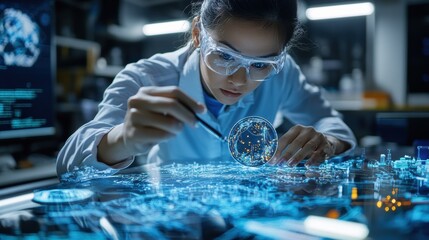 Poster - Scientist Analyzing Data with Holographic Interface