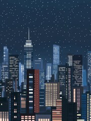 Sticker - Nighttime Cityscape with Starry Sky