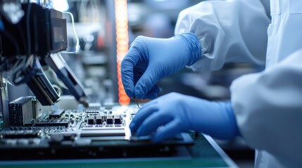 Poster - Hands in Gloves Working on Circuit Board Assembly