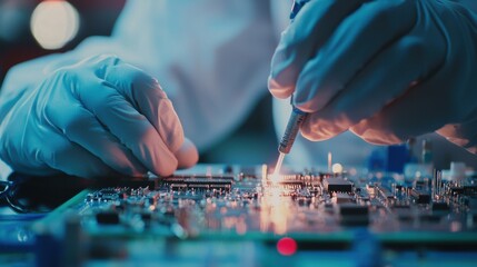 Poster - Close-Up of Hands Working on Circuit Board with Tools