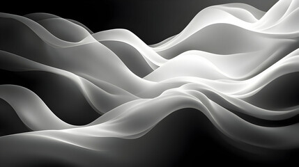 Wall Mural - Abstract White Waves on Black Background - Digital Art Design