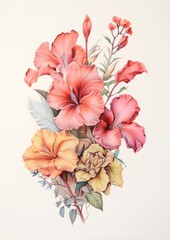 Sticker - Stunning tropical flowers hibiscus pattern drawing.