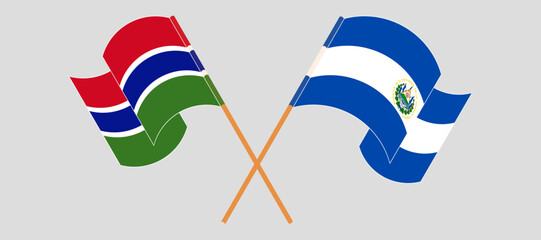 Sticker - Crossed and waving flags of the Gambia and Republic of El Salvador. Vector illustration