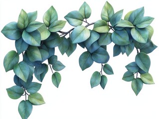 Wall Mural - lush green leaves on a white isolated background.