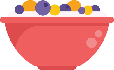 Poster - Simple vector illustration of oatmeal porridge with blueberries and fruits in a red bowl on a white background