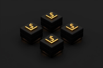 Gold Dollar Signs on Black Cubes