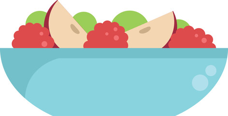 Poster - Blue bowl is overflowing with fresh fruit salad ingredients, including raspberries, apples, and grapes