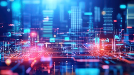 Poster - A futuristic city marketplace where AIdriven businesses interact with customers, with realtime data on product sales and market forecasts