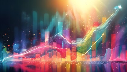 Vibrant Abstract Business Graph Illustrating Upward Growth and Progress Through Artistic Data Representation