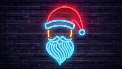Wall Mural - neon santa claus symbol on brick wall