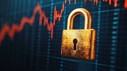 Poster - Lock symbolizing security on financial data with graph background