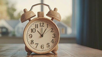 Poster - Clock and house model in a 3D rendering, showing the importance of time in mortgages. No people, copy space