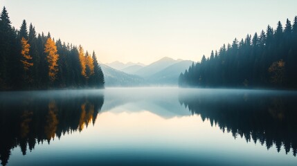 Wall Mural - serene lake reflection in autumn