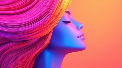 Wall Mural - Abstract Female Face with Pink and Yellow Hair.