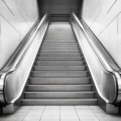 Poster - A sleek, modern escalator leads up through a minimalist underground setting, highlighting architectural elegance.