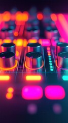 Wall Mural - Close-up of a DJ Mixer with Neon Lights.