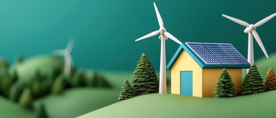 Wall Mural - Green Energy Home with Solar and Wind Power Elements