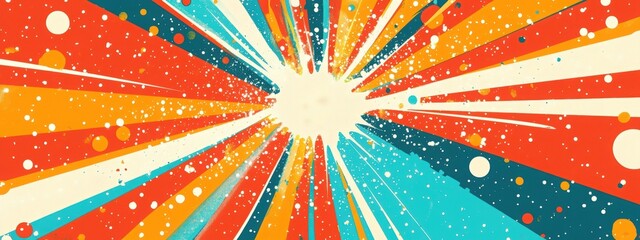 Wall Mural - Pop art background in bright color, with explosion and rays.