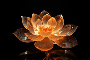 Poster - Light orange lotus flower petal plant black background.