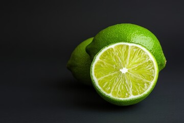 Wall Mural - Fresh cut lime halves on dark background