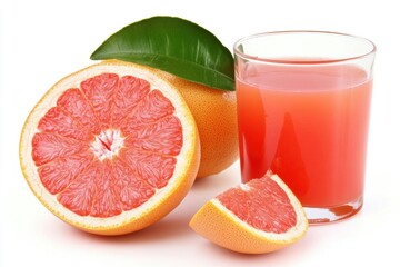 Wall Mural - Fresh grapefruit juice ripe grapefruits on white background