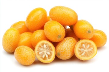 Wall Mural - Fresh kumquats pile isolated on white background
