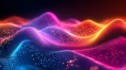 Fototapete - 3d rendering of abstract digital wave particles with depth of field and bokeh - Generated AI