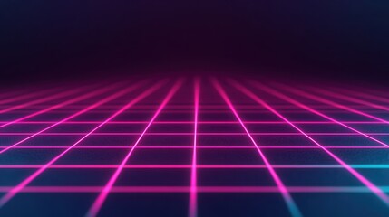 Wall Mural - neon grid landscape, a sleek design featuring a simplified neon grid pattern on a dark backdrop, ide