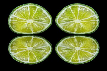 Wall Mural - Fresh sliced lime segments on black background