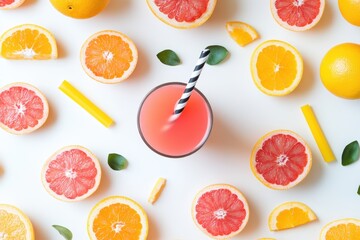 Wall Mural - Vibrant citrus explosion with fresh grapefruit juice centerpiece