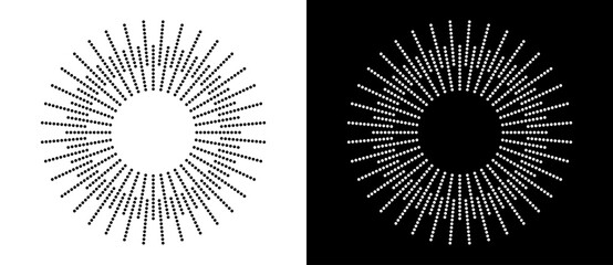 Aufkleber - Art sun background. Icon template or logo with halftone dotted lines. Black shape on a white background and the same white shape on the black side.