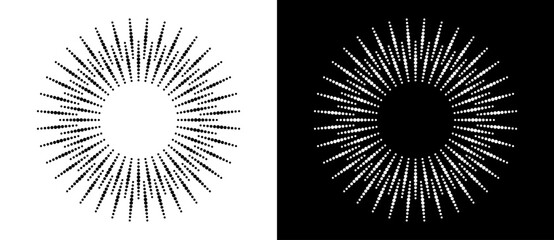 Leinwandbilder - Art sun background. Icon template or logo with halftone dotted lines. Black shape on a white background and the same white shape on the black side.