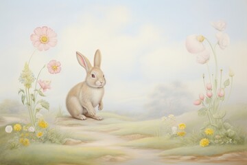 Poster - Painting of rabbit border animal rodent mammal.