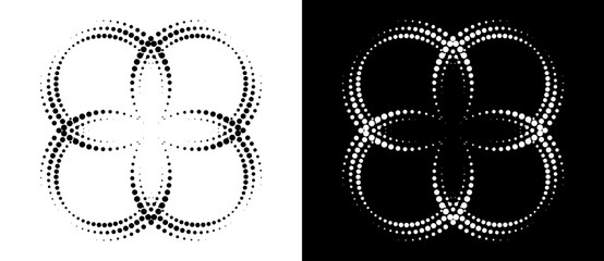 Fototapete - Modern abstract background. Halftone dots like flower. Can be used as logo, icon or design element. Black dots on a white background and white dots on the black side.